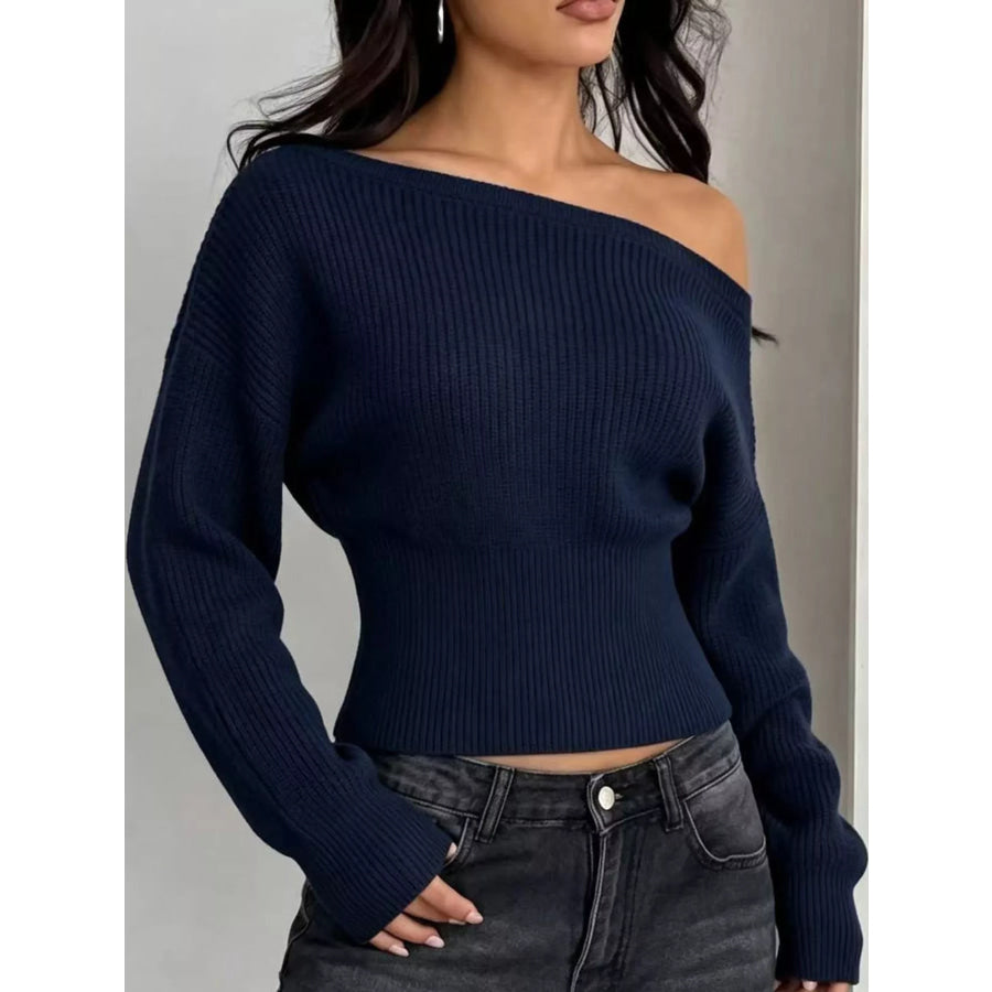 One Shoulder Ribbed Knit Sweater Apparel and Accessories