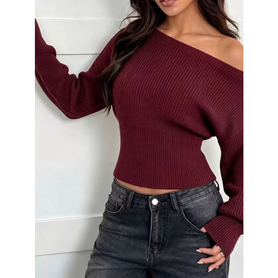 One Shoulder Ribbed Knit Sweater Apparel and Accessories