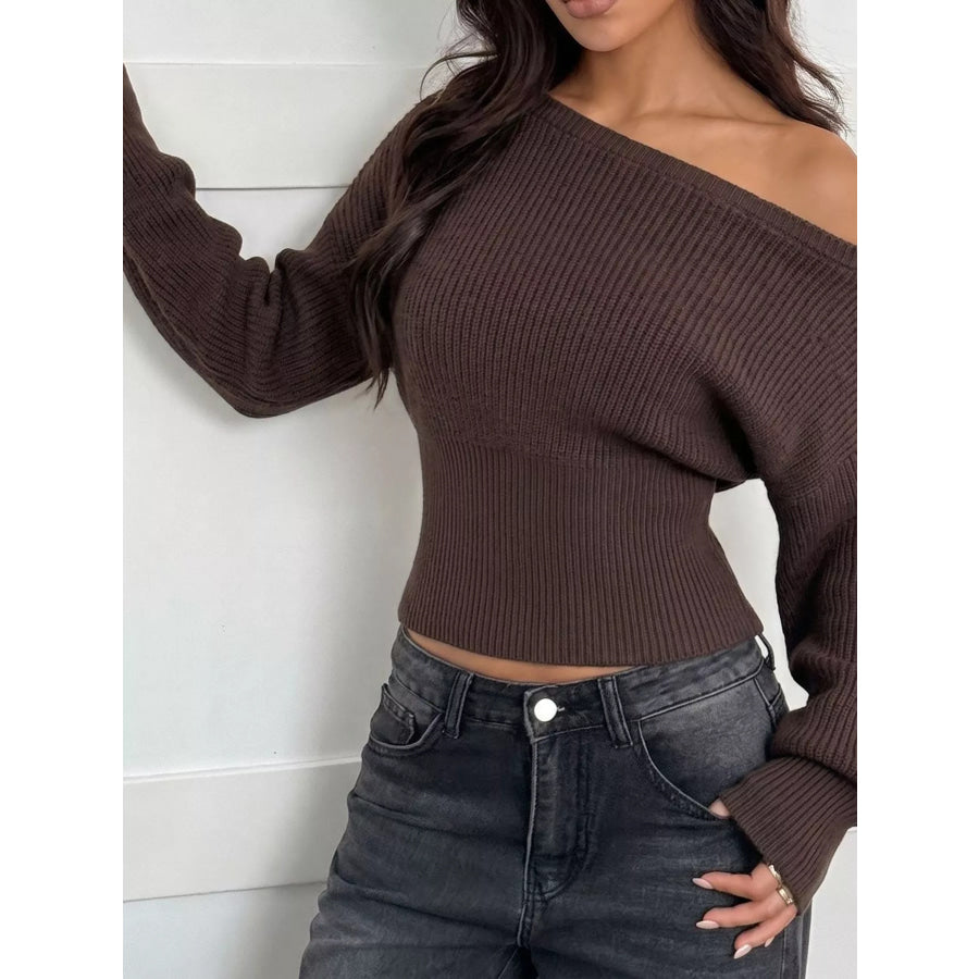 One Shoulder Ribbed Knit Sweater Apparel and Accessories