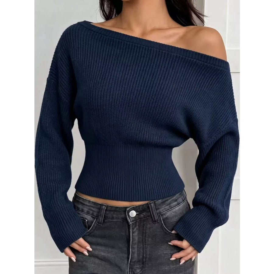 One Shoulder Ribbed Knit Sweater Apparel and Accessories