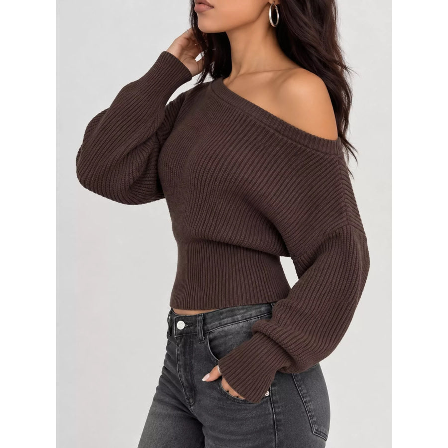 One Shoulder Ribbed Knit Sweater Apparel and Accessories
