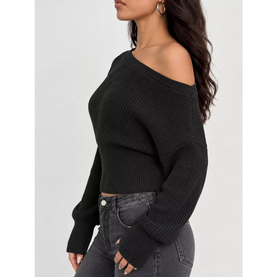 One Shoulder Ribbed Knit Sweater Apparel and Accessories
