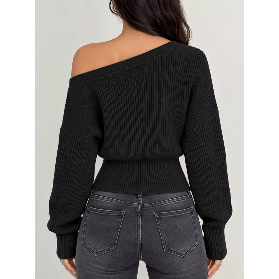 One Shoulder Ribbed Knit Sweater Apparel and Accessories
