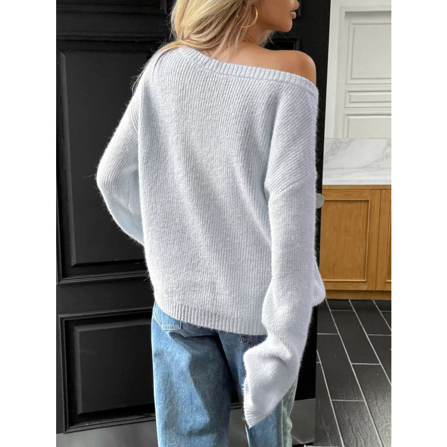 One Shoulder Ribbed Knit Sweater Apparel and Accessories