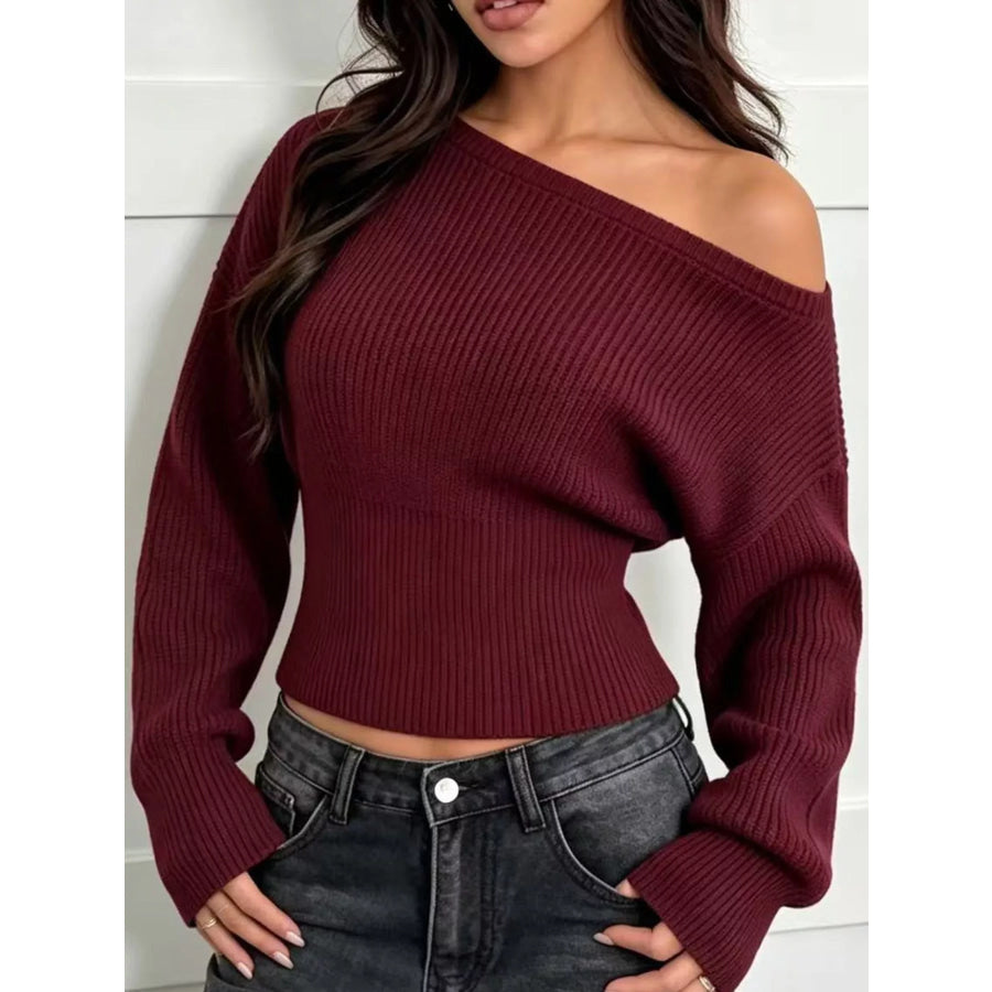 One Shoulder Ribbed Knit Sweater Apparel and Accessories