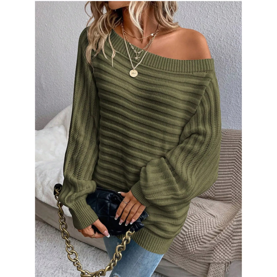 One Shoulder Ribbed Knit Sweater Apparel and Accessories