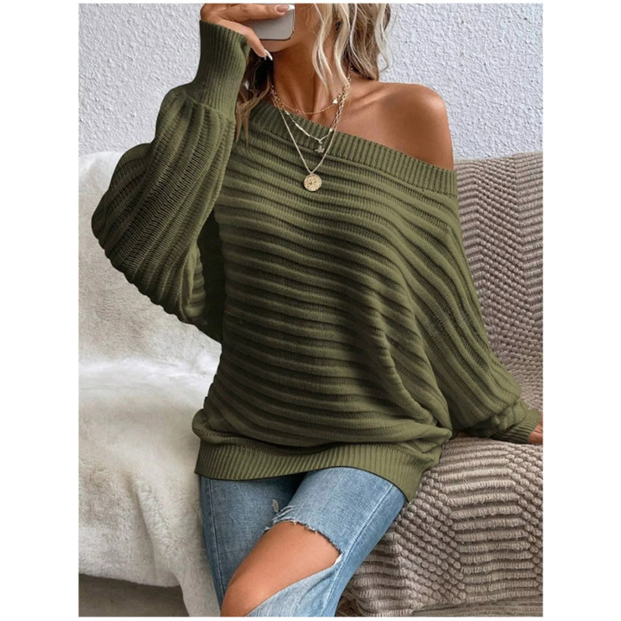 One Shoulder Ribbed Knit Sweater Apparel and Accessories