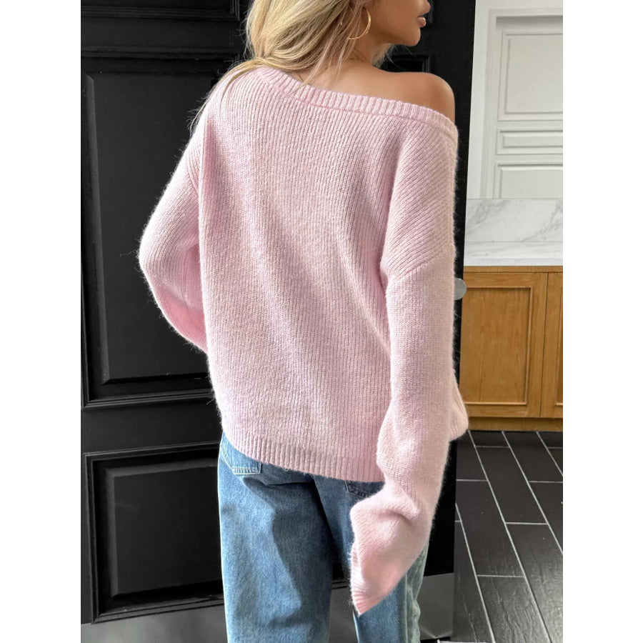 One Shoulder Ribbed Knit Sweater Apparel and Accessories