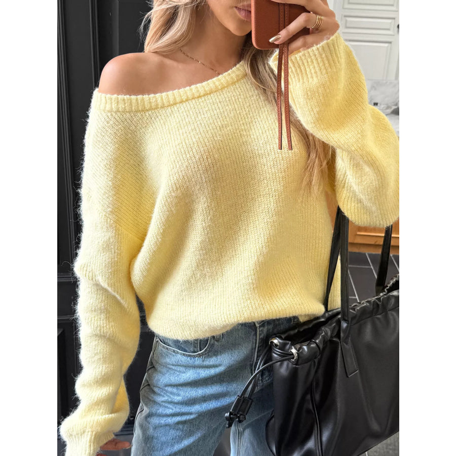 One Shoulder Ribbed Knit Sweater Apparel and Accessories