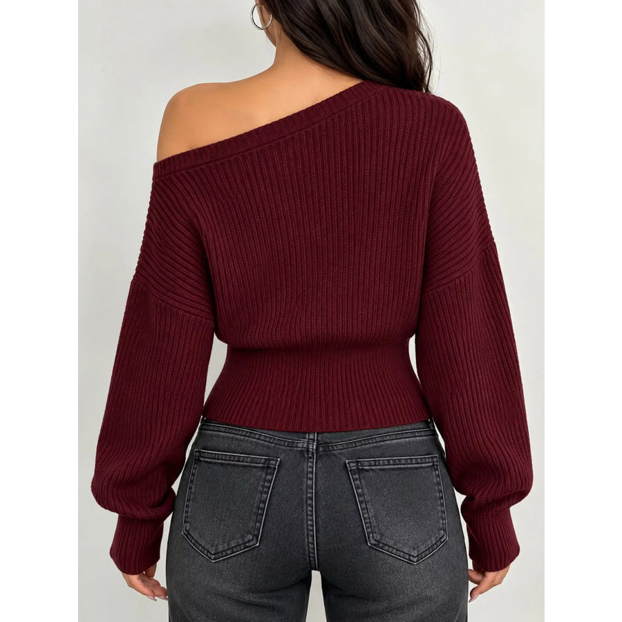 One Shoulder Ribbed Knit Sweater Apparel and Accessories