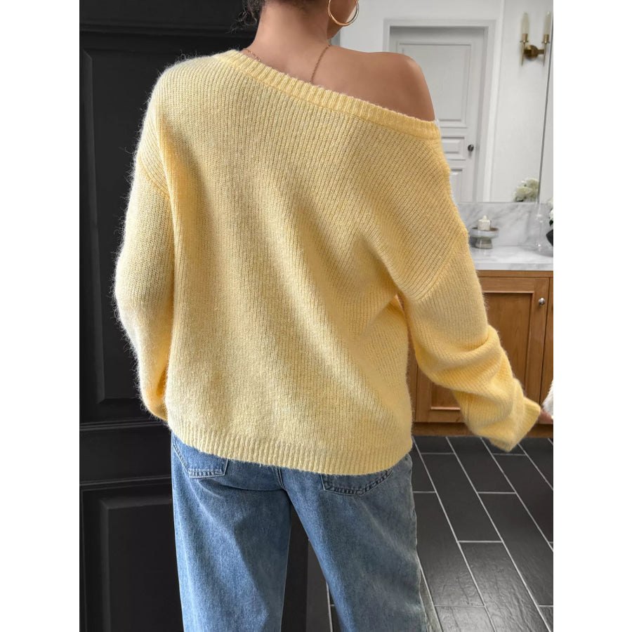 One Shoulder Ribbed Knit Sweater Apparel and Accessories