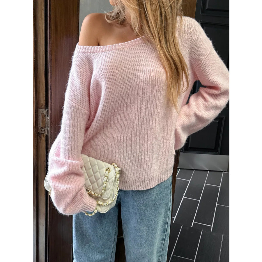 One Shoulder Ribbed Knit Sweater Apparel and Accessories