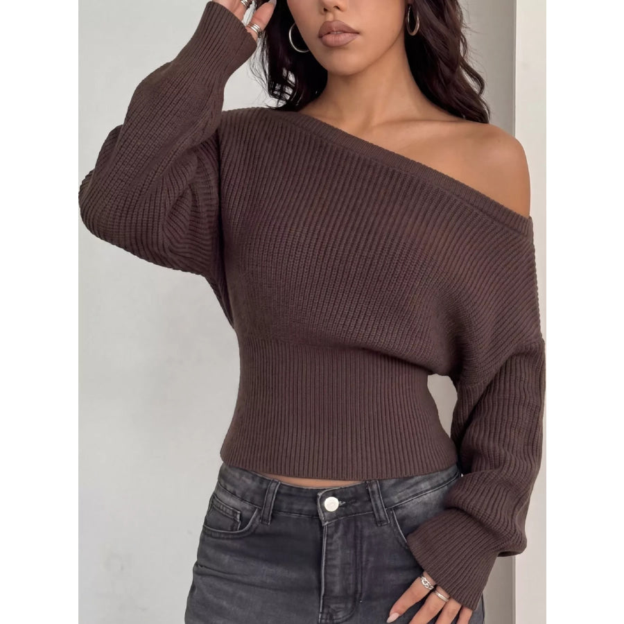 One Shoulder Ribbed Knit Sweater Apparel and Accessories