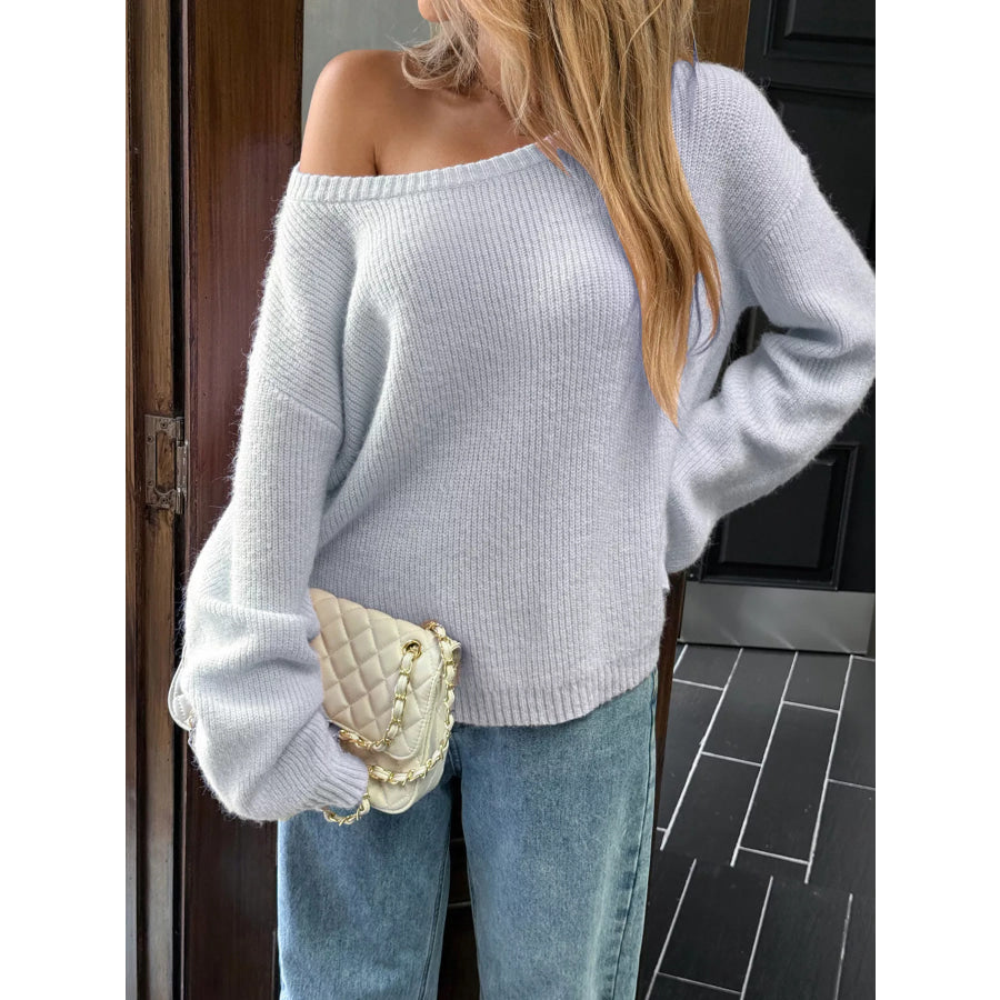 One Shoulder Ribbed Knit Sweater Apparel and Accessories