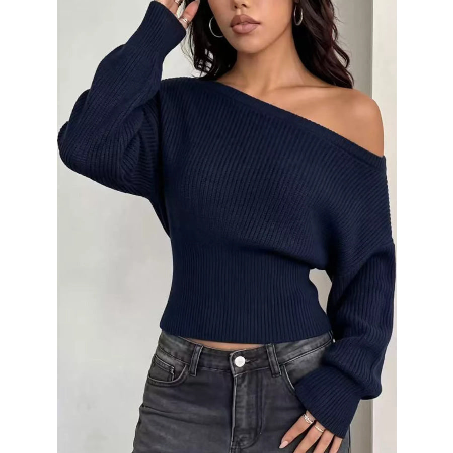 One Shoulder Ribbed Knit Sweater Apparel and Accessories