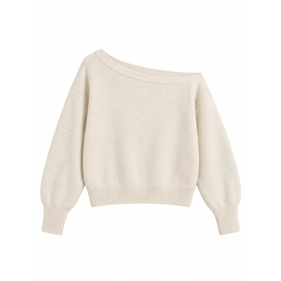 One Shoulder Ribbed Knit Sweater Apparel and Accessories