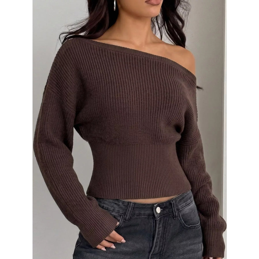 One Shoulder Ribbed Knit Sweater Apparel and Accessories