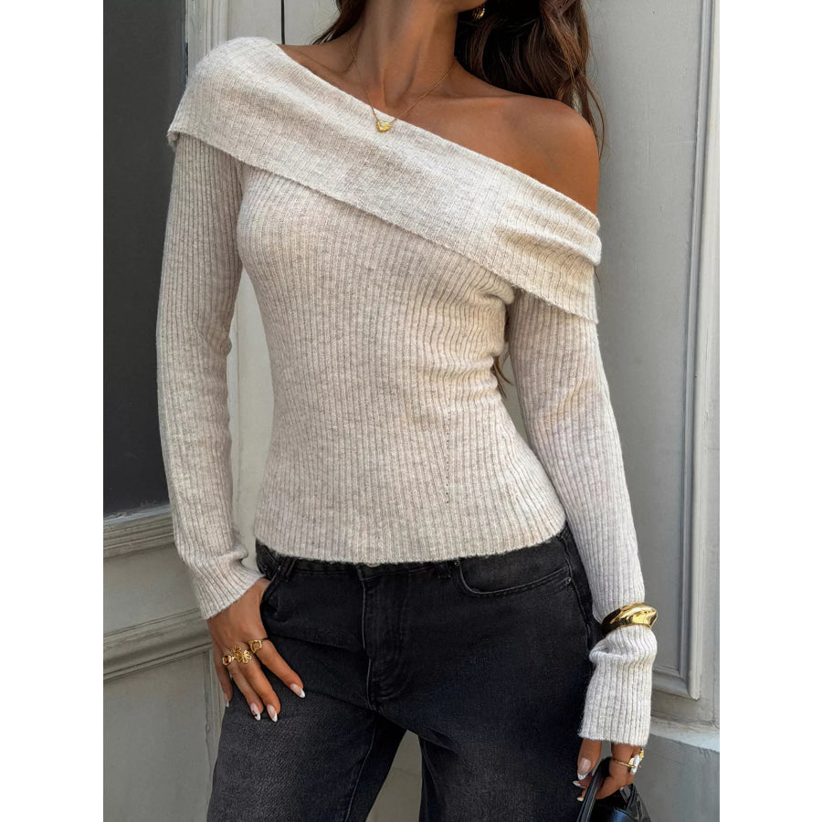 One Shoulder Ribbed Knit Top Apparel and Accessories