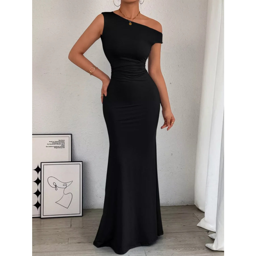 One-Shoulder Ruched Bodycon Maxi Dress Apparel and Accessories