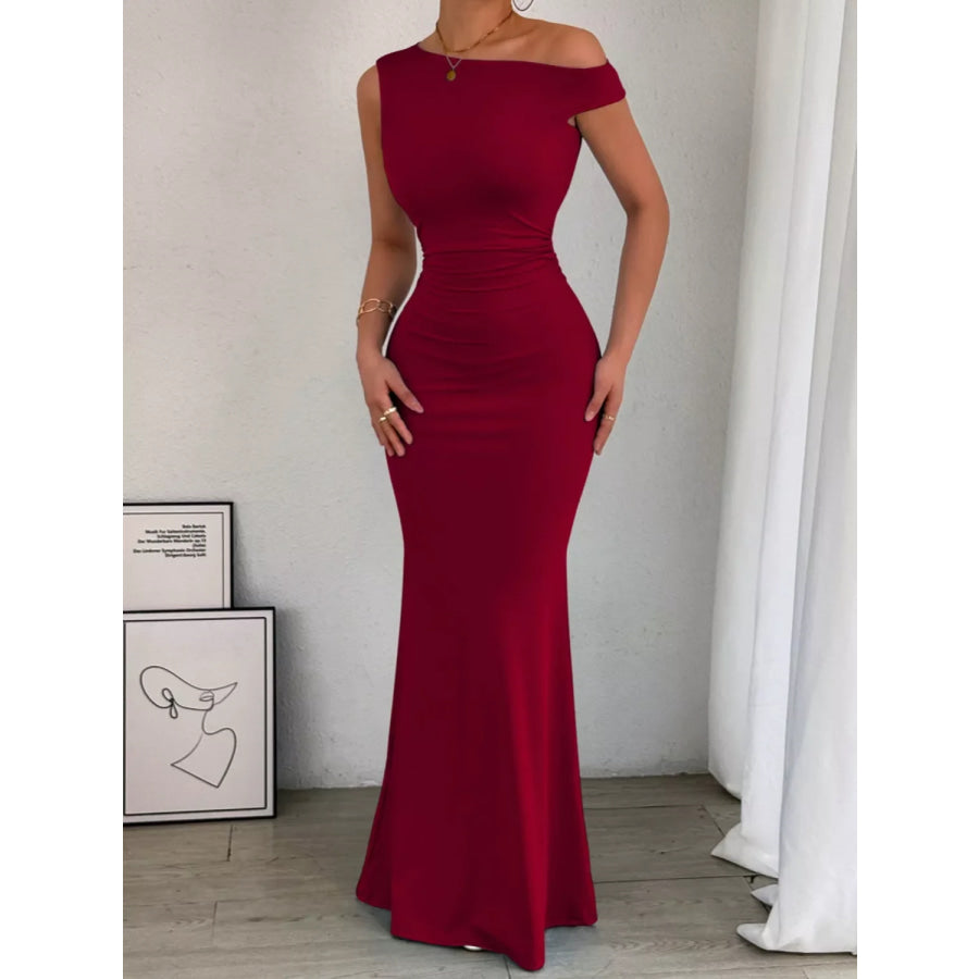 One-Shoulder Ruched Bodycon Maxi Dress Apparel and Accessories