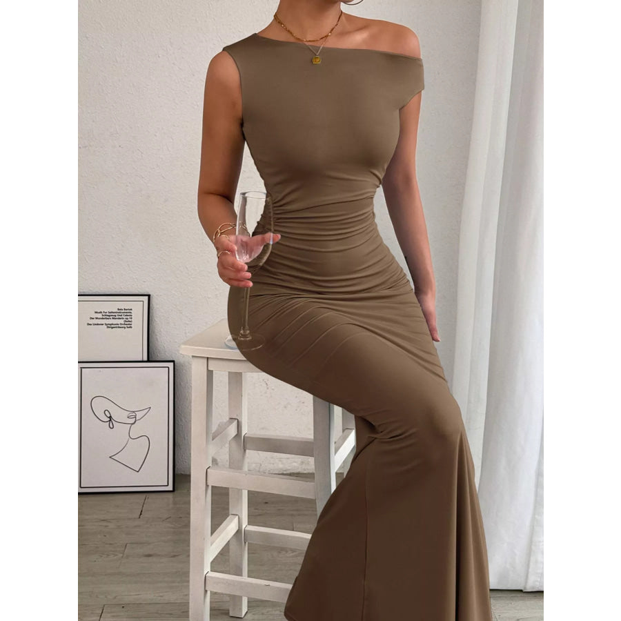 One-Shoulder Ruched Bodycon Maxi Dress Apparel and Accessories