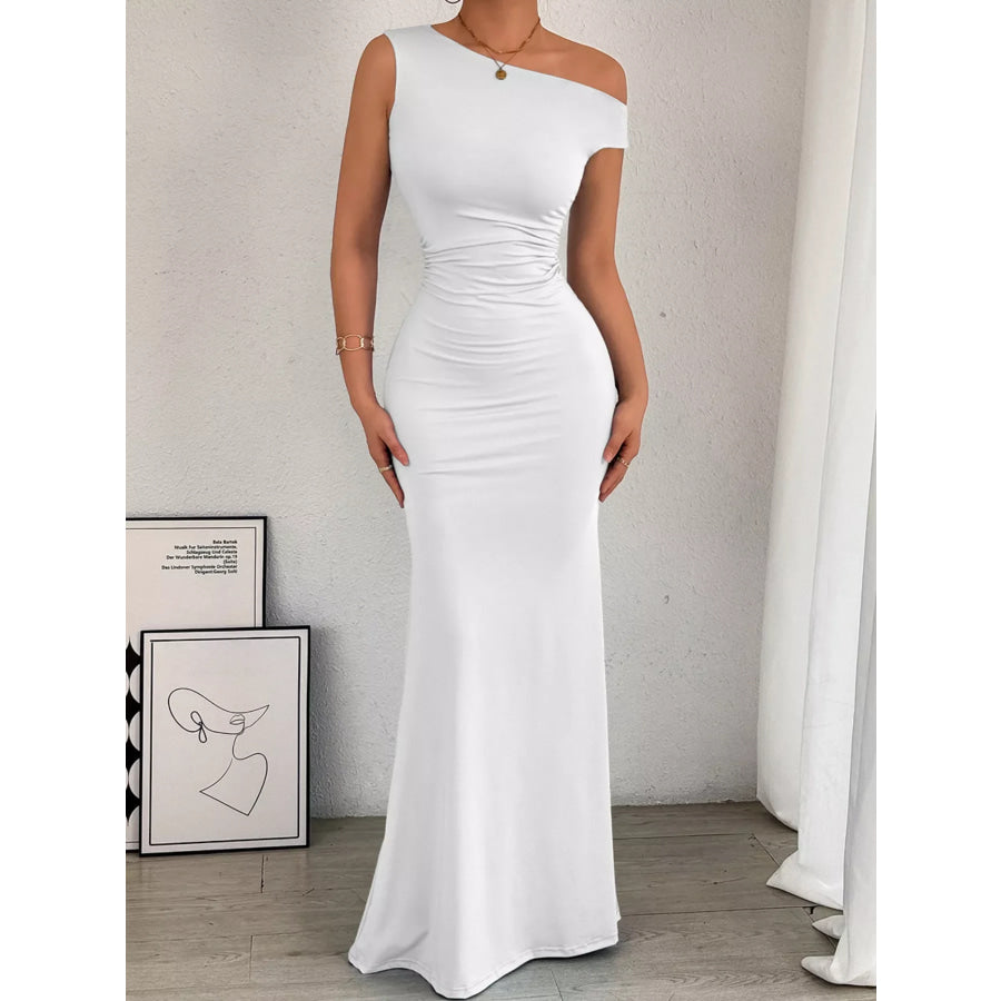 One-Shoulder Ruched Bodycon Maxi Dress Apparel and Accessories