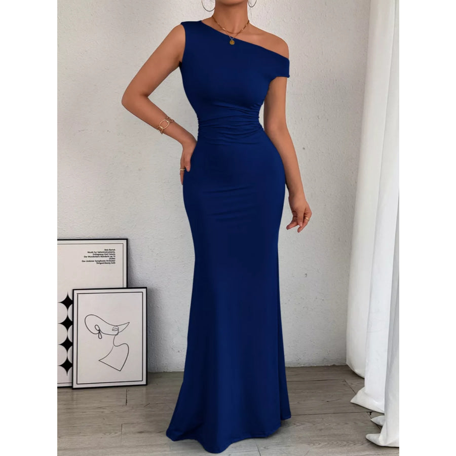 One-Shoulder Ruched Bodycon Maxi Dress Apparel and Accessories