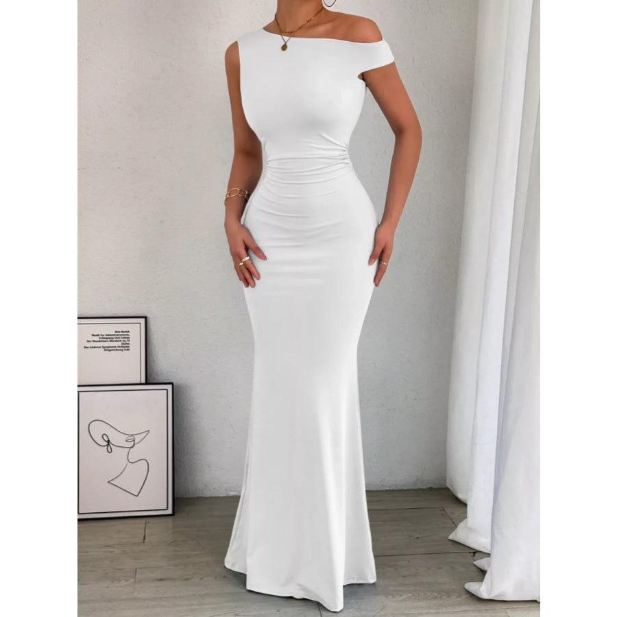 One-Shoulder Ruched Bodycon Maxi Dress Apparel and Accessories