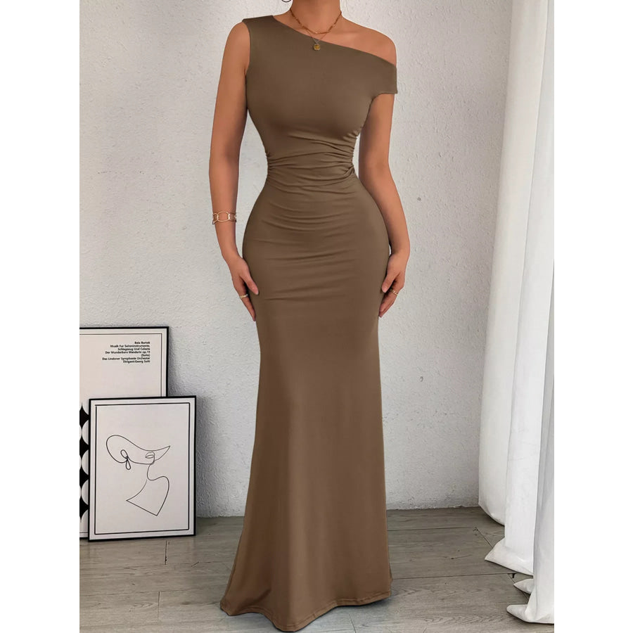 One-Shoulder Ruched Bodycon Maxi Dress Apparel and Accessories