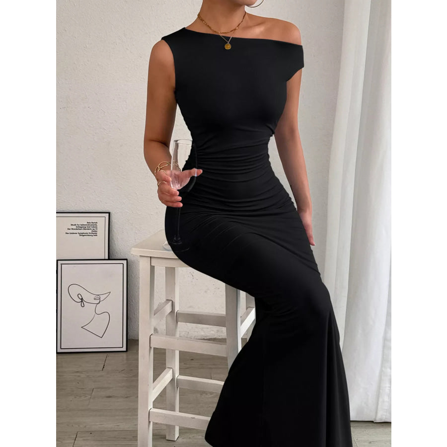One-Shoulder Ruched Bodycon Maxi Dress Apparel and Accessories
