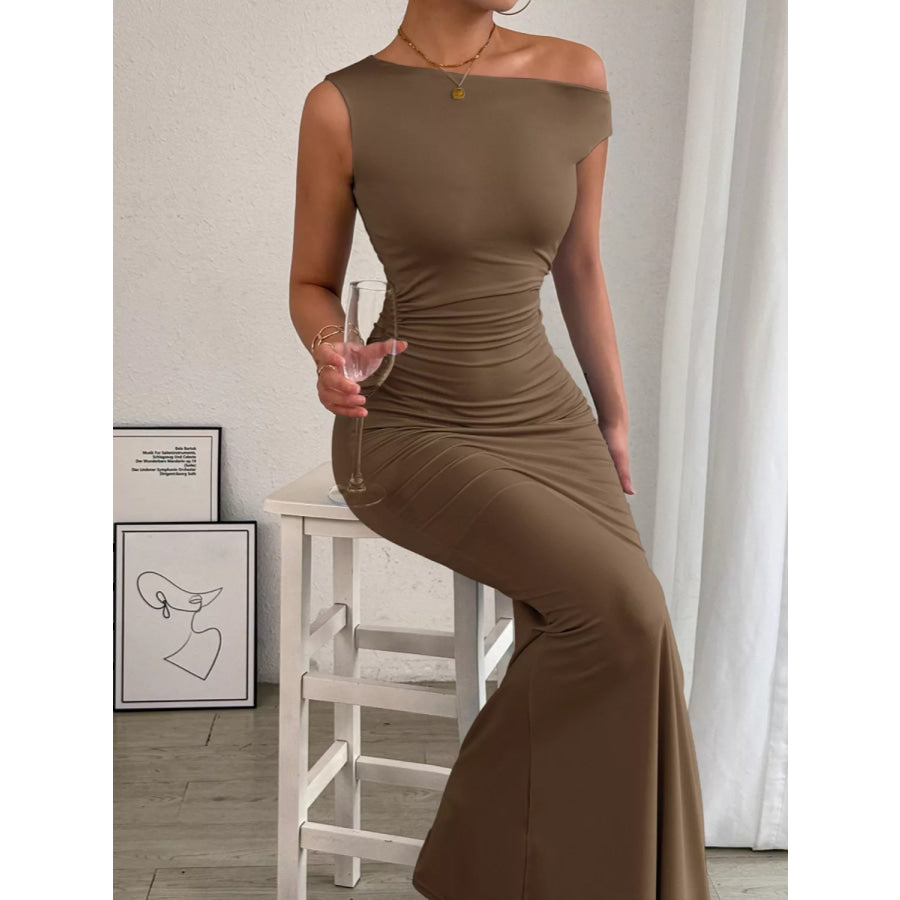 One-Shoulder Ruched Bodycon Maxi Dress Apparel and Accessories
