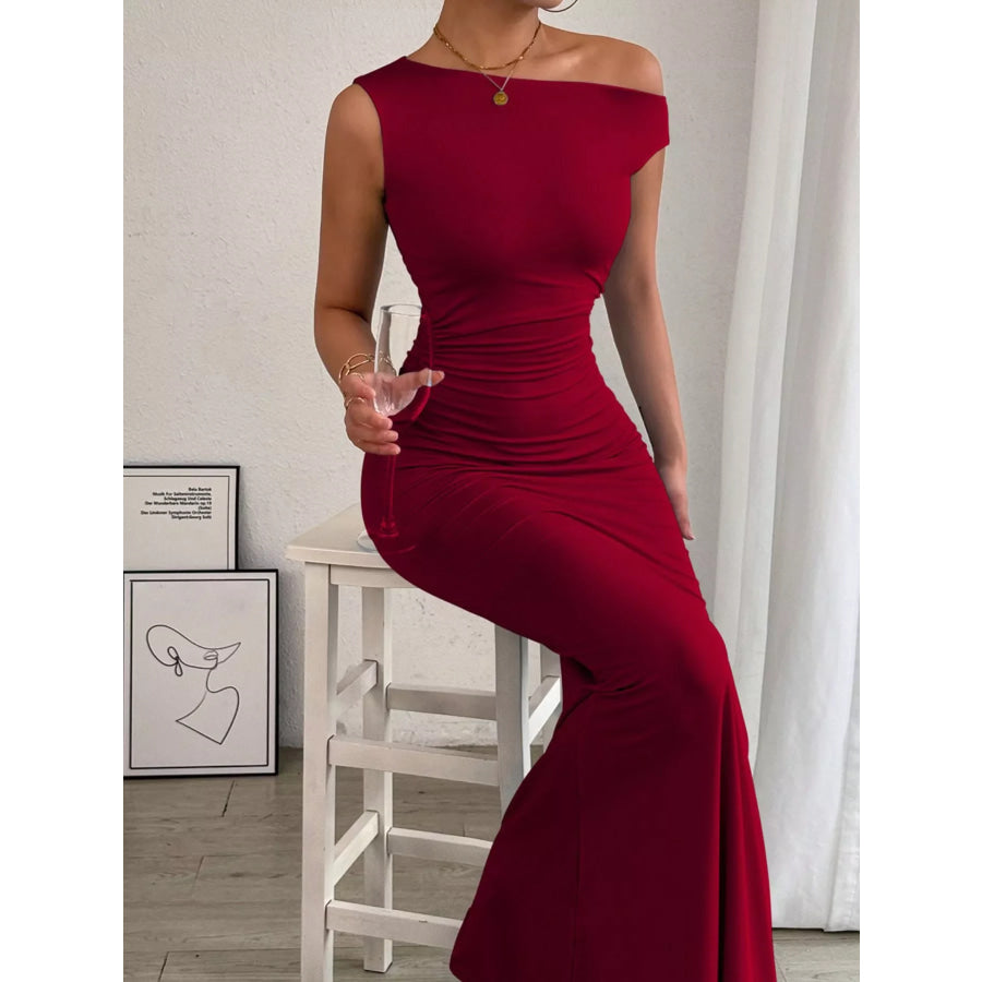 One-Shoulder Ruched Bodycon Maxi Dress Apparel and Accessories