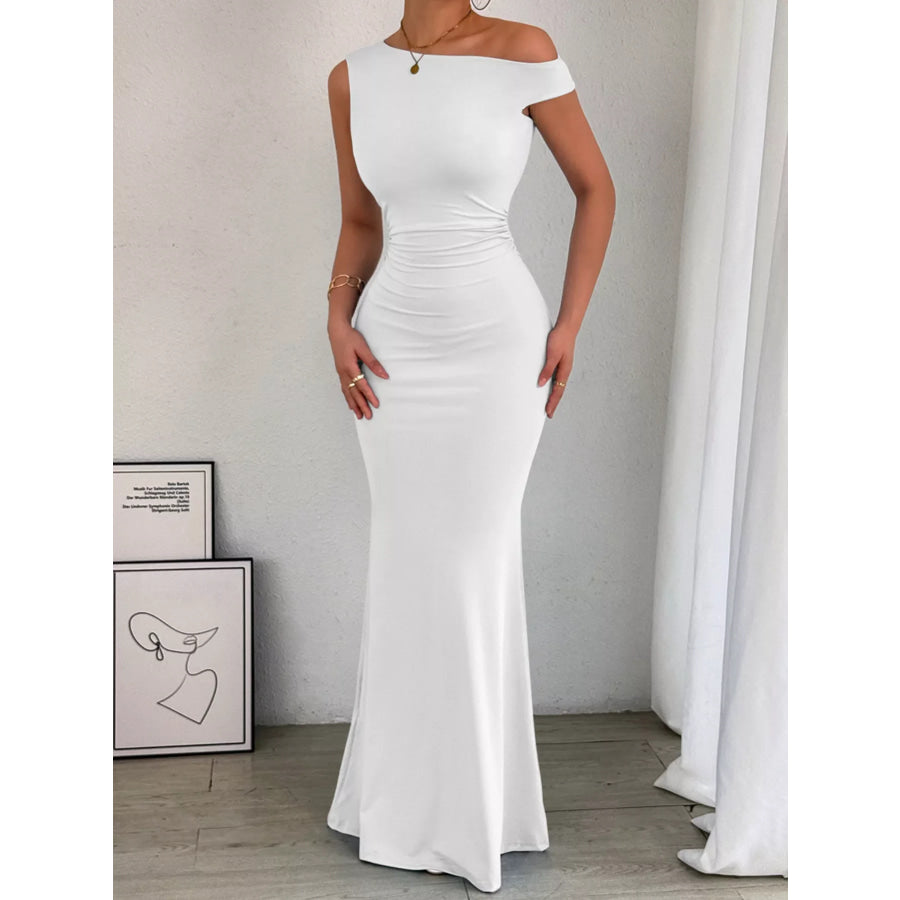 One-Shoulder Ruched Bodycon Maxi Dress Apparel and Accessories
