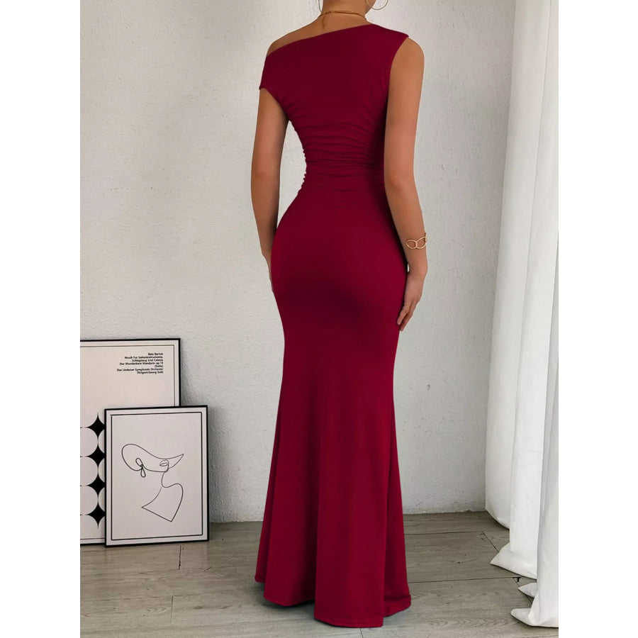 One-Shoulder Ruched Bodycon Maxi Dress Apparel and Accessories