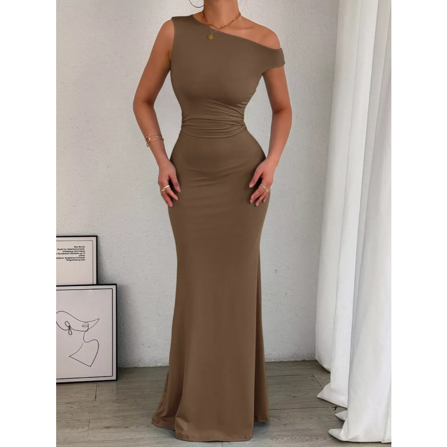 One-Shoulder Ruched Bodycon Maxi Dress Apparel and Accessories