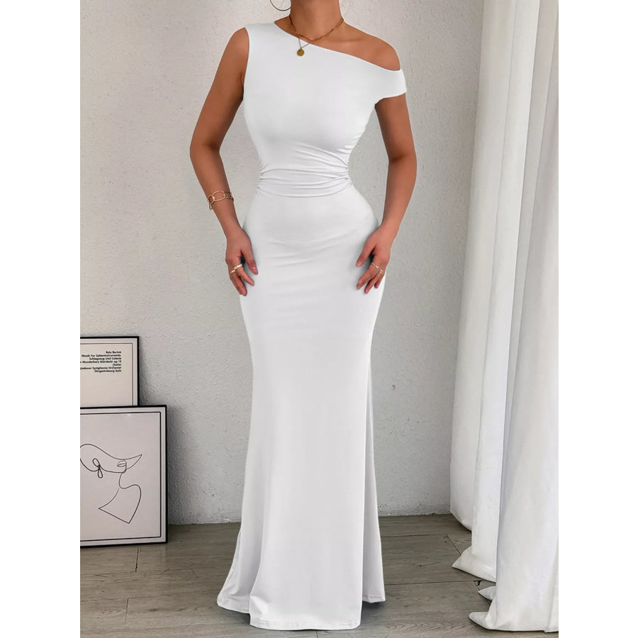 One-Shoulder Ruched Bodycon Maxi Dress Apparel and Accessories