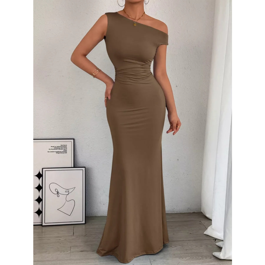 One-Shoulder Ruched Bodycon Maxi Dress Apparel and Accessories