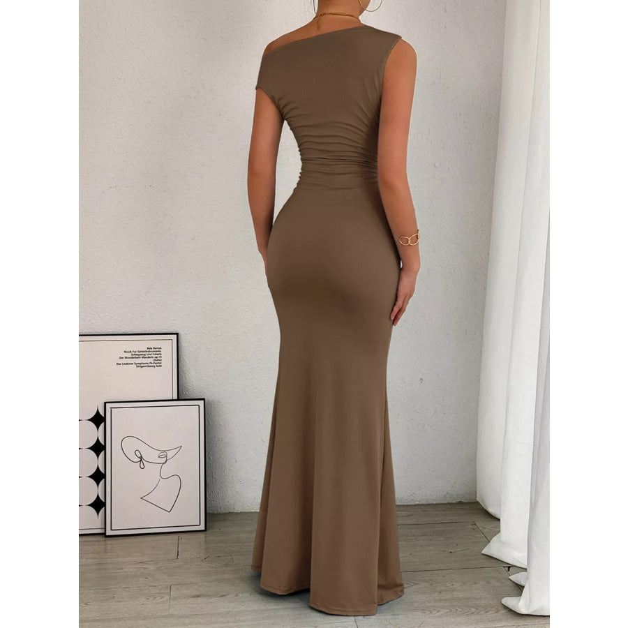One-Shoulder Ruched Bodycon Maxi Dress Apparel and Accessories