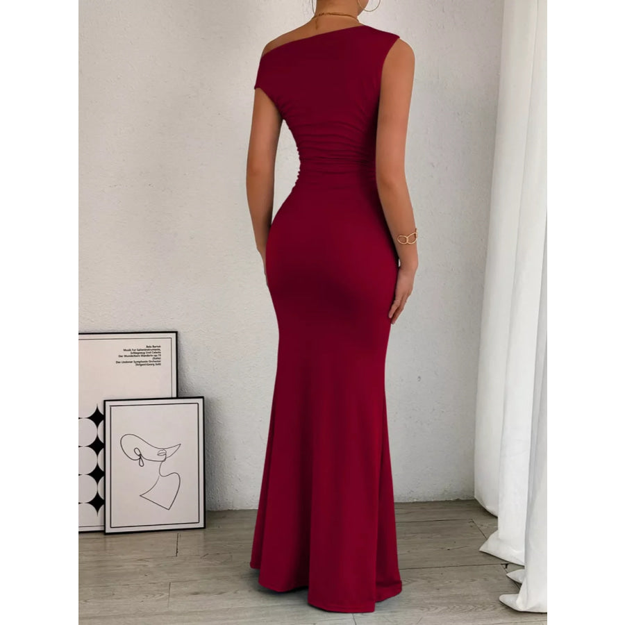 One-Shoulder Ruched Bodycon Maxi Dress Apparel and Accessories