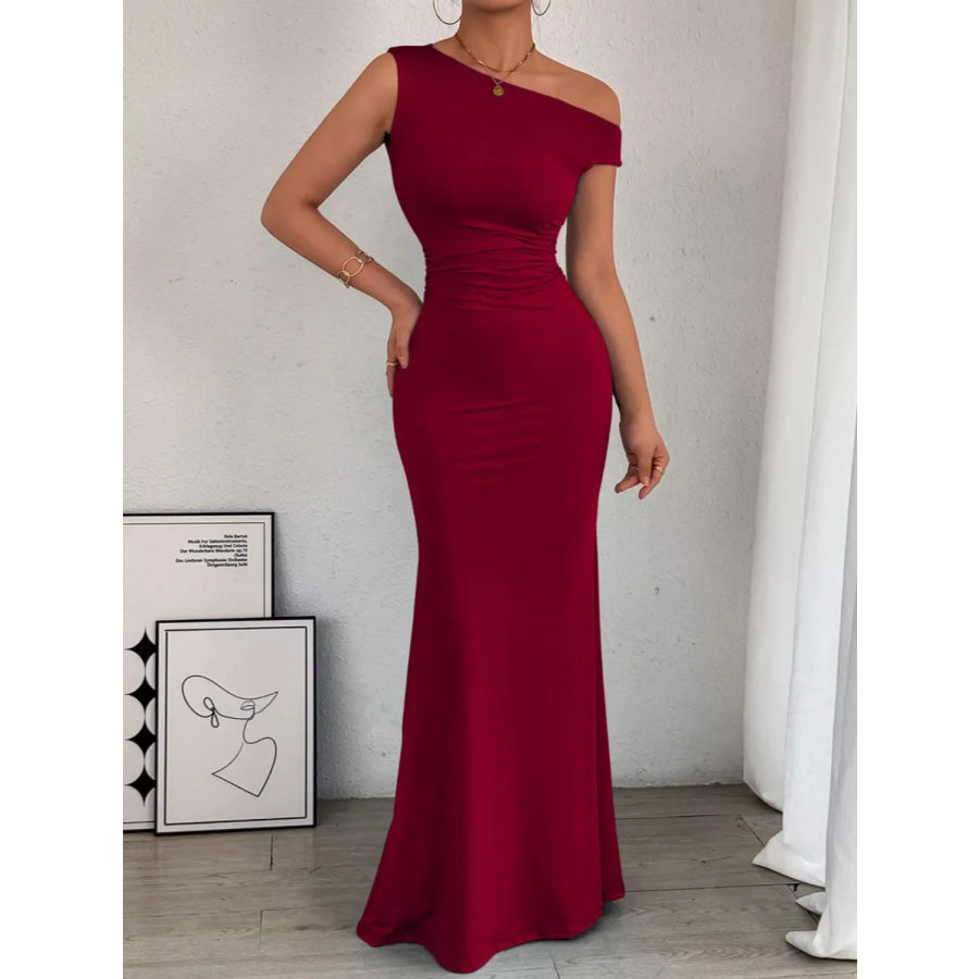 One-Shoulder Ruched Bodycon Maxi Dress Apparel and Accessories