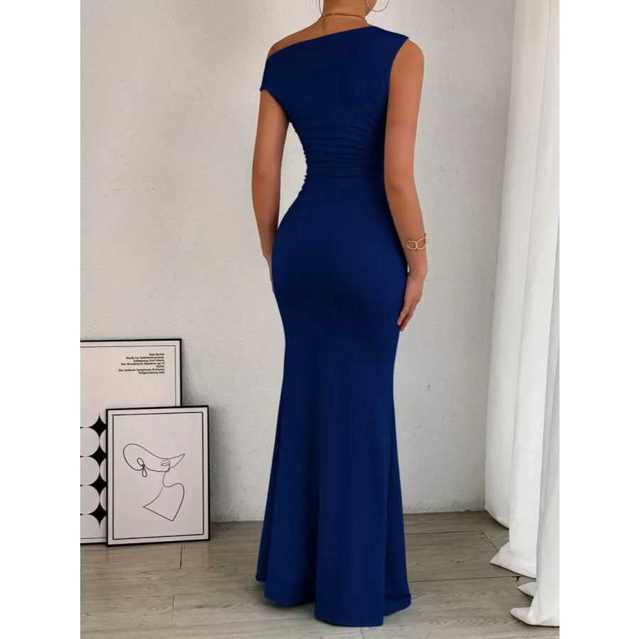 One-Shoulder Ruched Bodycon Maxi Dress Apparel and Accessories