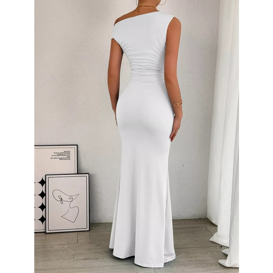 One-Shoulder Ruched Bodycon Maxi Dress Apparel and Accessories