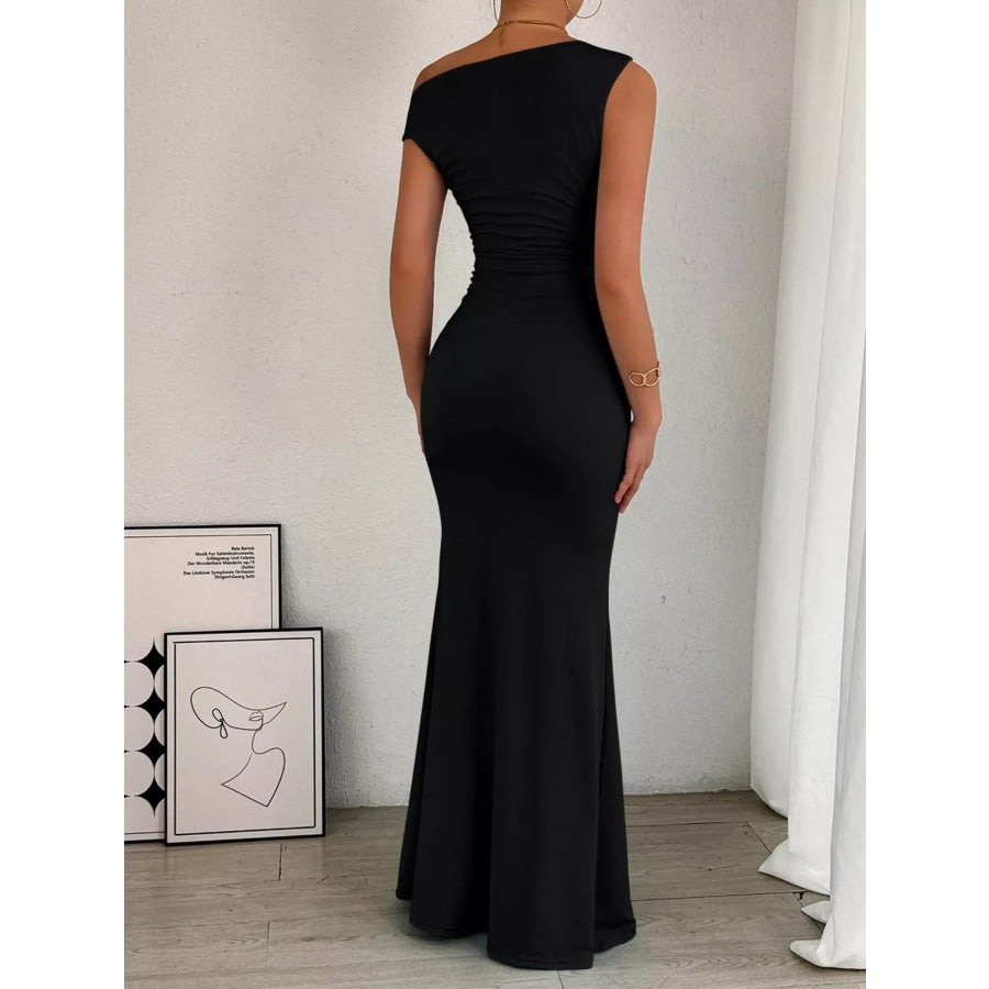 One-Shoulder Ruched Bodycon Maxi Dress Apparel and Accessories