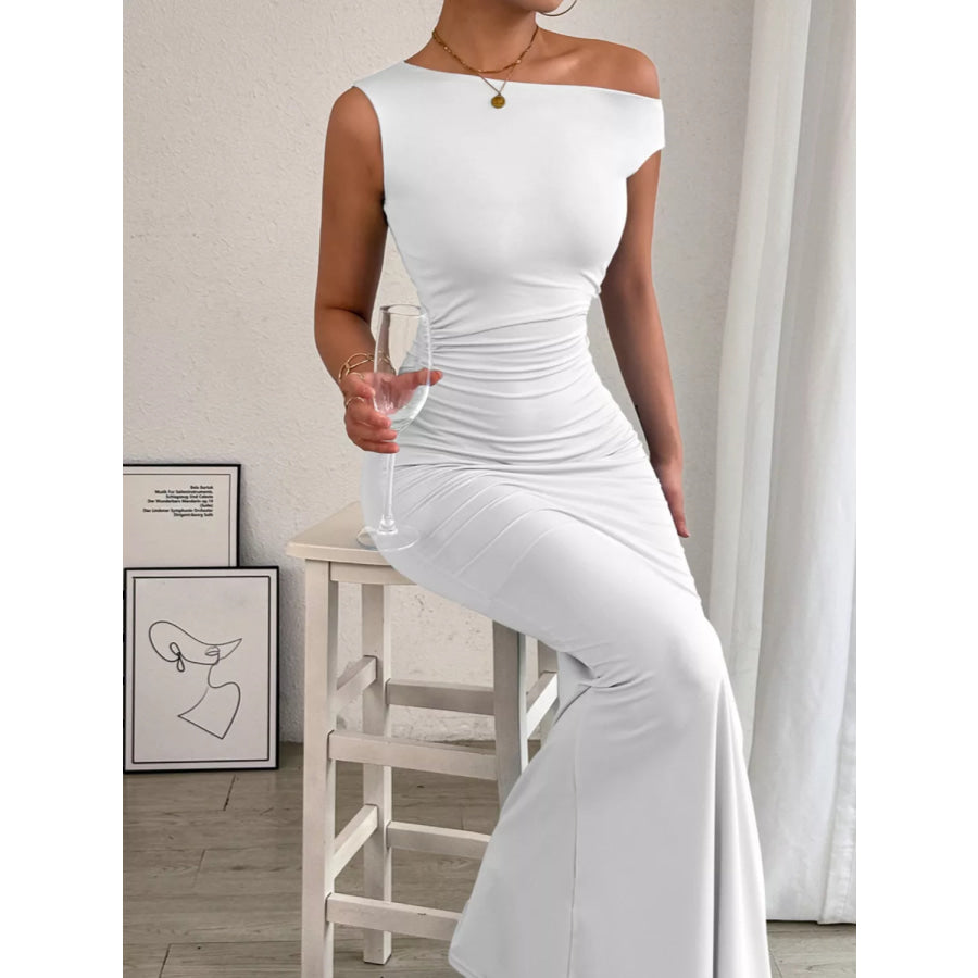 One-Shoulder Ruched Bodycon Maxi Dress Apparel and Accessories
