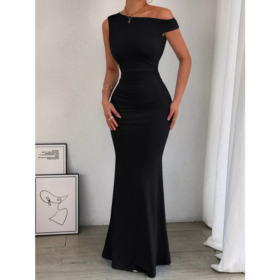 One-Shoulder Ruched Bodycon Maxi Dress Apparel and Accessories