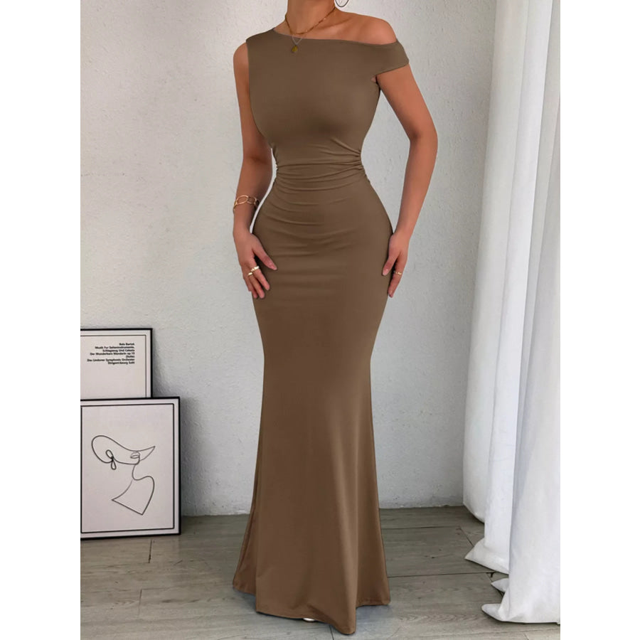 One-Shoulder Ruched Bodycon Maxi Dress Apparel and Accessories