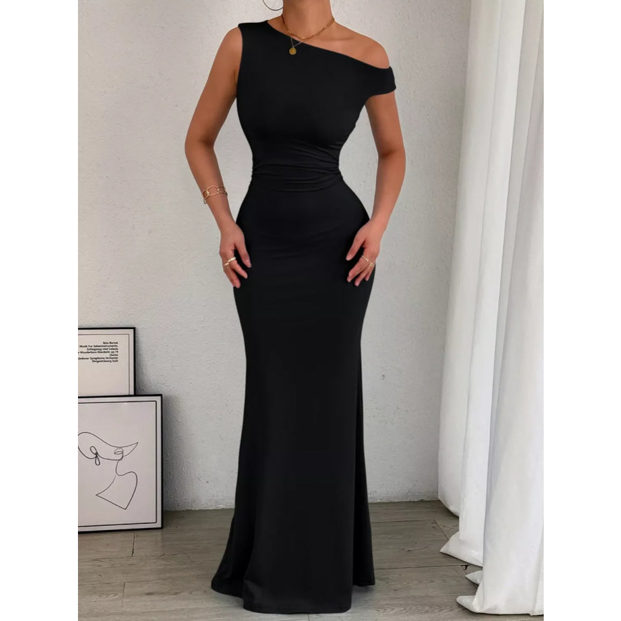 One-Shoulder Ruched Bodycon Maxi Dress Apparel and Accessories