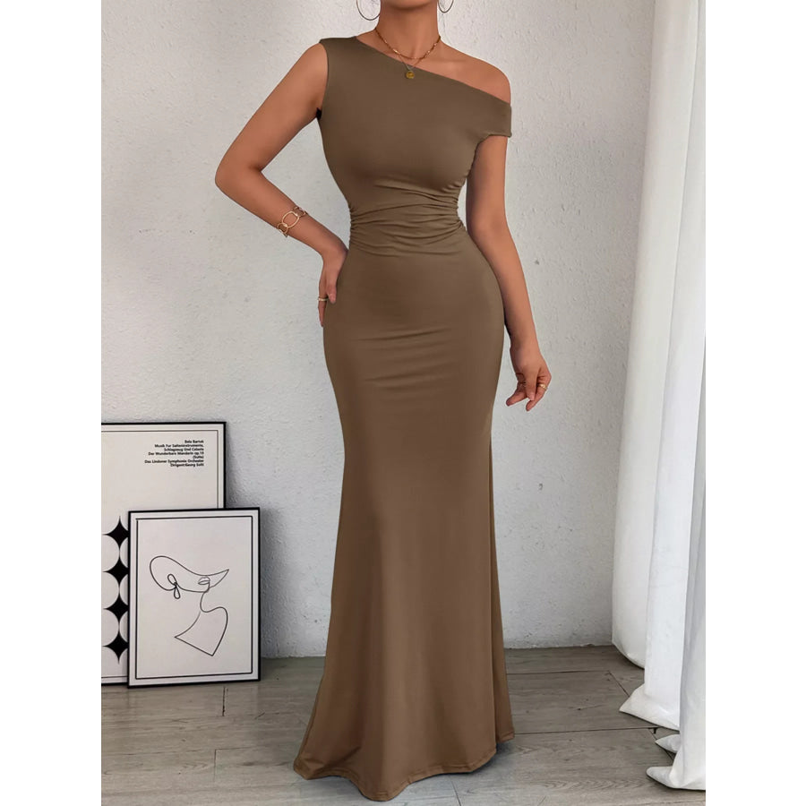 One-Shoulder Ruched Bodycon Maxi Dress Apparel and Accessories