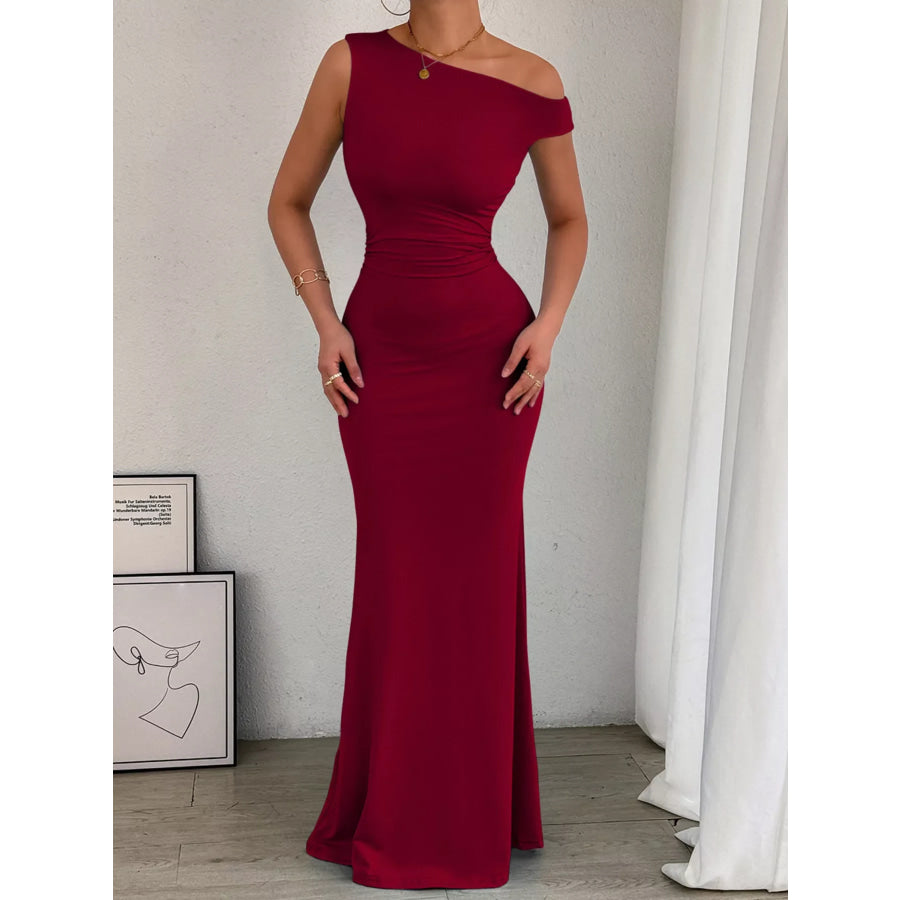 One-Shoulder Ruched Bodycon Maxi Dress Apparel and Accessories