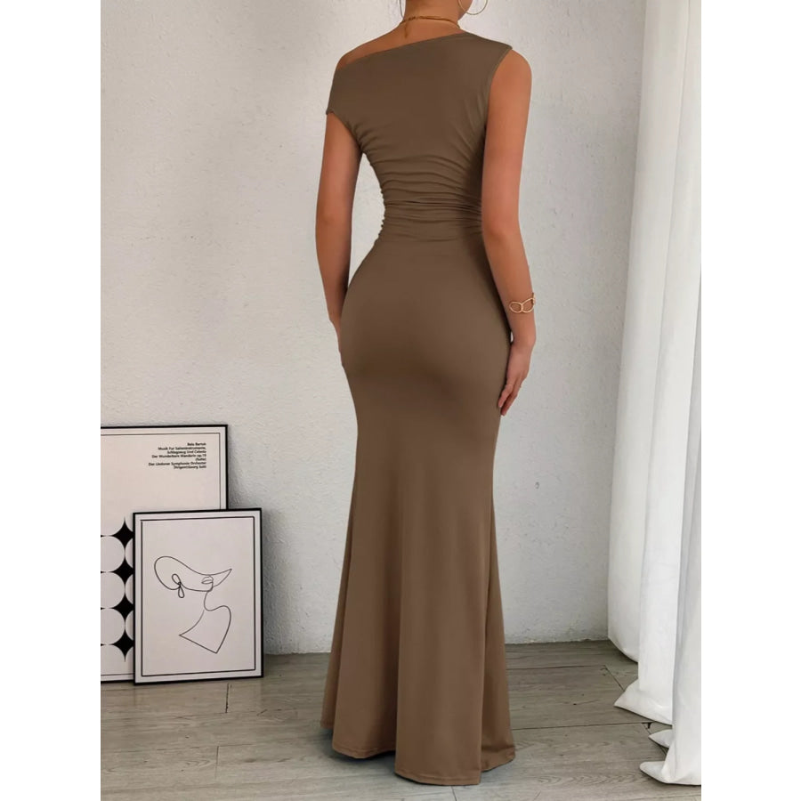 One-Shoulder Ruched Bodycon Maxi Dress Apparel and Accessories